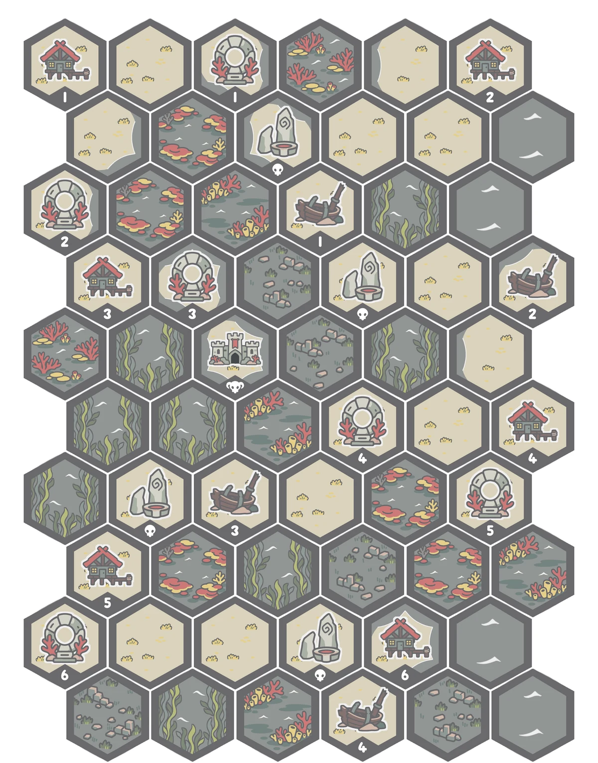 A map of reefs, kelp, shores and Shipwrecks from the Sunken Realm.